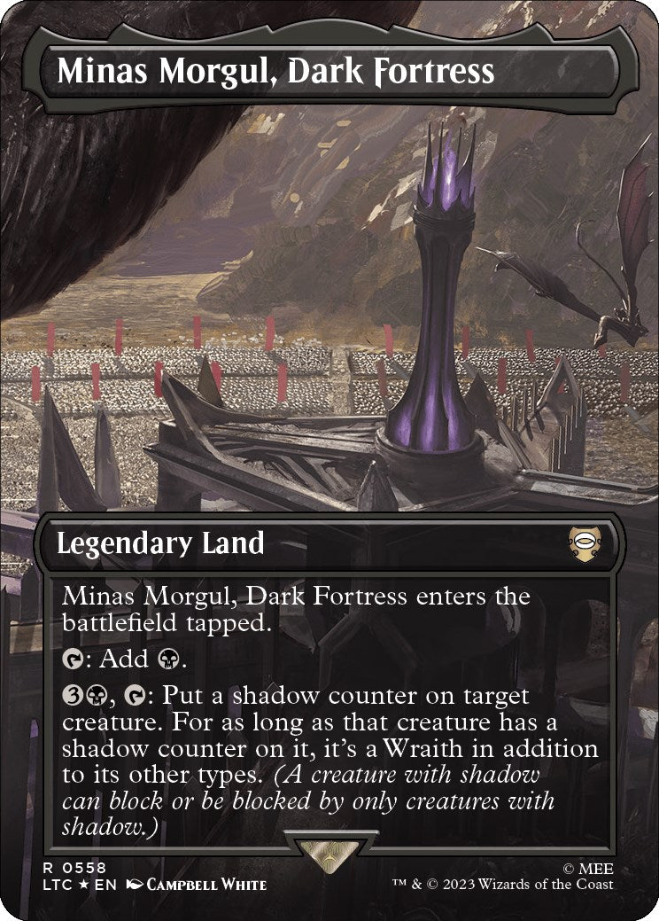 Minas Morgul, Dark Fortress (Borderless) (Surge Foil) [The Lord of the Rings: Tales of Middle-Earth Commander] | Game Master's Emporium (The New GME)