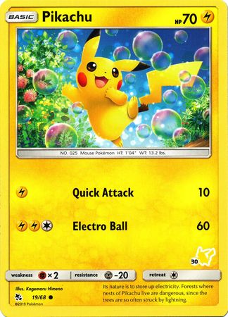 Pikachu (19/68) (Pikachu Stamp #30) [Battle Academy 2020] | Game Master's Emporium (The New GME)