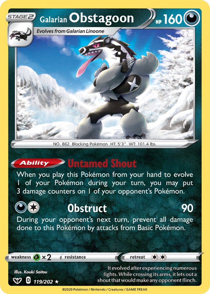 Galarian Obstagoon (119/202) (Theme Deck Exclusive) [Sword & Shield: Base Set] | Game Master's Emporium (The New GME)