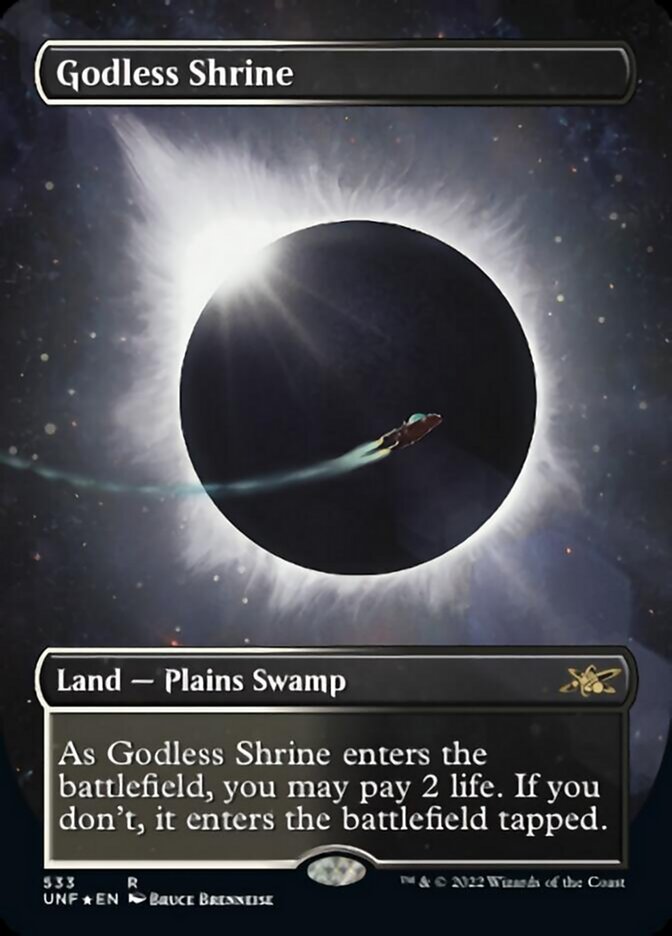 Godless Shrine (Borderless) (Galaxy Foil) [Unfinity] | Game Master's Emporium (The New GME)