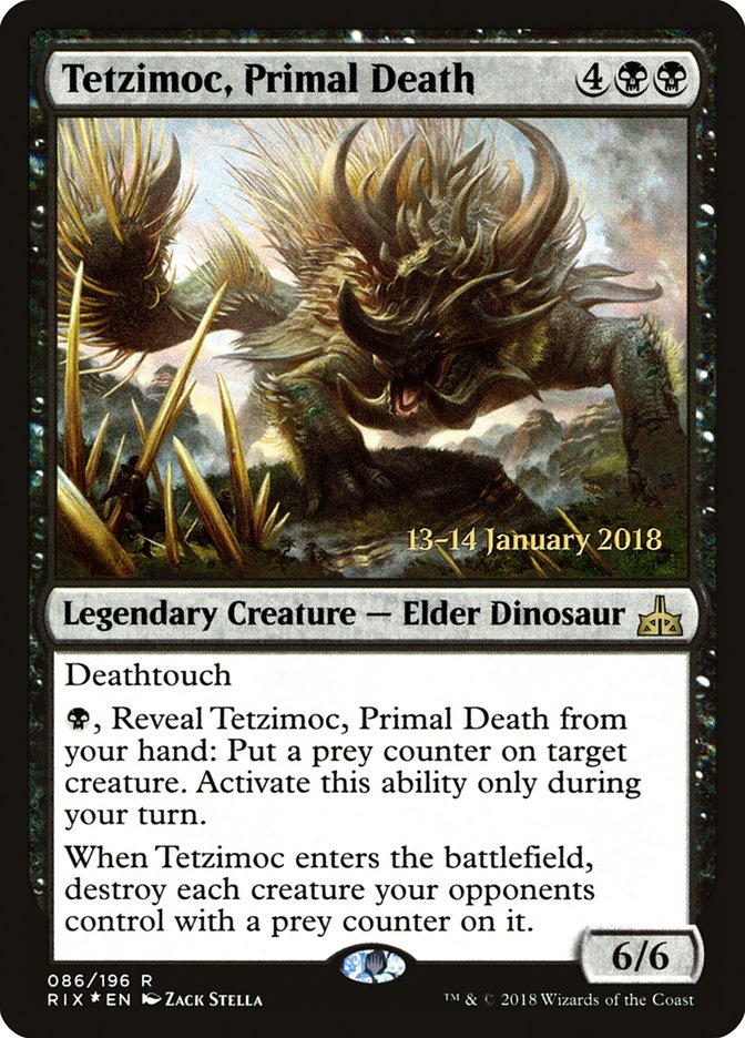 Tetzimoc, Primal Death [Rivals of Ixalan Prerelease Promos] | Game Master's Emporium (The New GME)