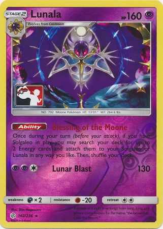 Lunala (102/236) (Pokemon Club Special Print) [Sun & Moon: Cosmic Eclipse] | Game Master's Emporium (The New GME)