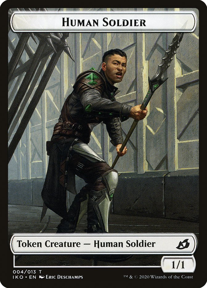 Dinosaur // Human Soldier (004) Double-Sided Token [Ikoria: Lair of Behemoths Tokens] | Game Master's Emporium (The New GME)