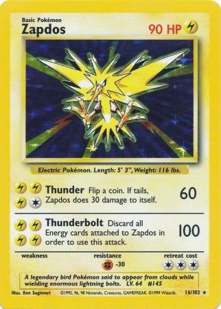 Zapdos (16/102) [Base Set Unlimited] | Game Master's Emporium (The New GME)