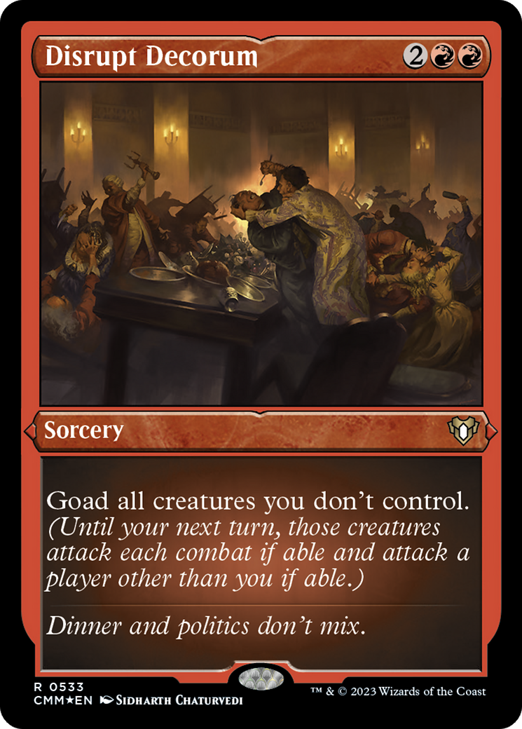 Disrupt Decorum (Foil Etched) [Commander Masters] | Game Master's Emporium (The New GME)