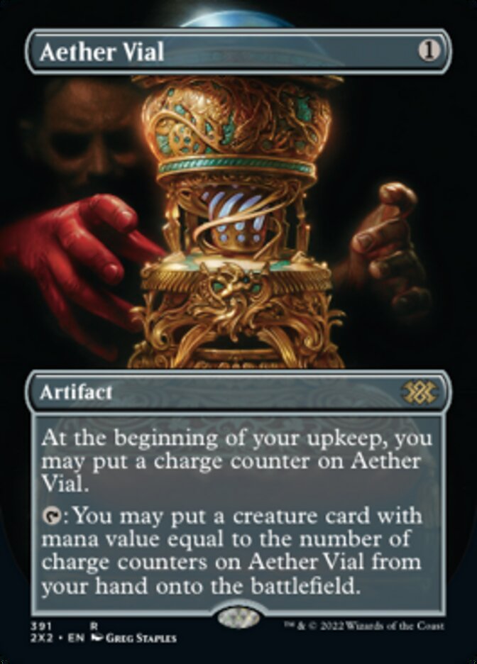 Aether Vial (Borderless Alternate Art) [Double Masters 2022] | Game Master's Emporium (The New GME)