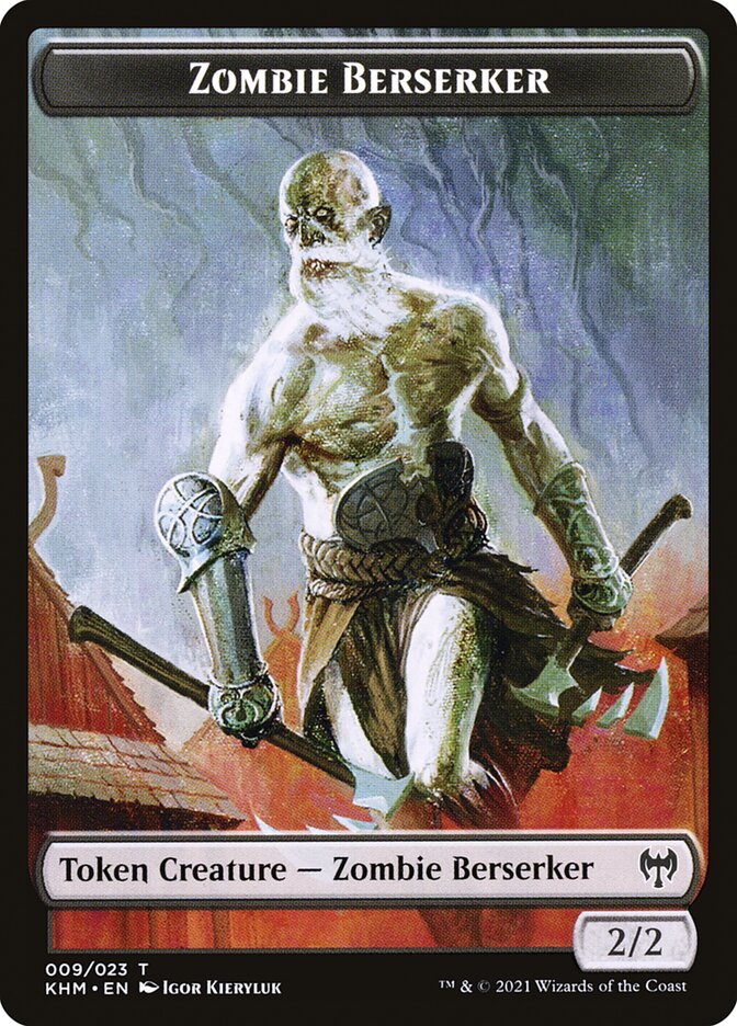 Human Warrior // Zombie Berserker Double-Sided Token [Kaldheim Tokens] | Game Master's Emporium (The New GME)
