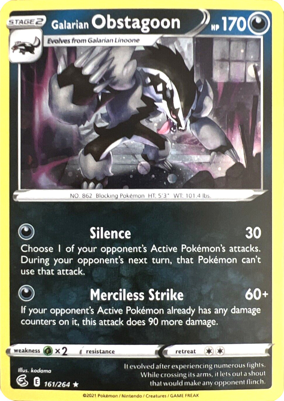 Galarian Obstagoon (161/264) (Cosmos Holo) [Sword & Shield: Fusion Strike] | Game Master's Emporium (The New GME)