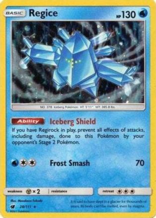 Regice (28/111) (Cosmos Holo) [Sun & Moon: Crimson Invasion] | Game Master's Emporium (The New GME)