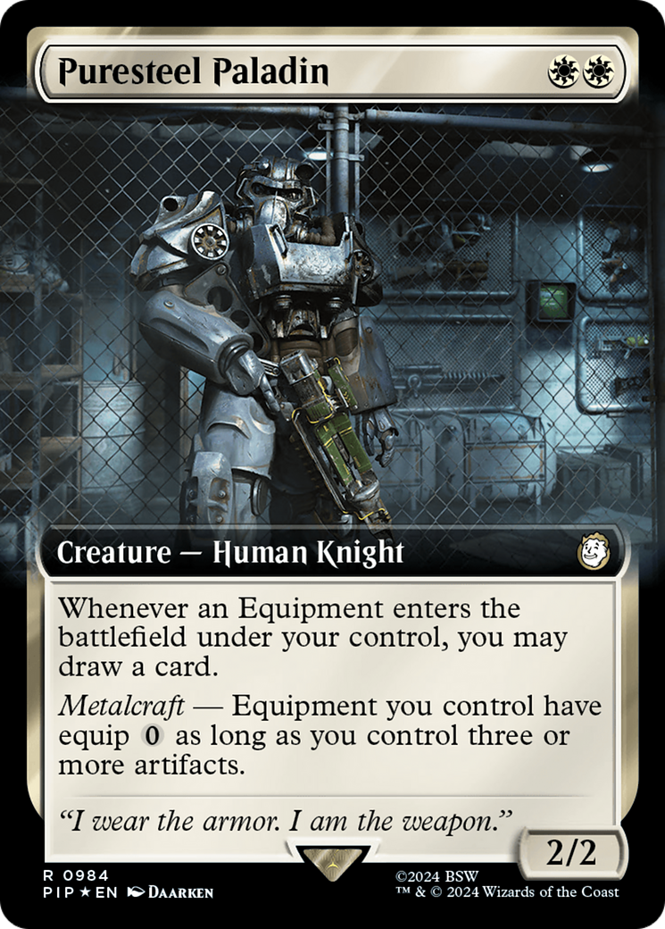 Puresteel Paladin (Extended Art) (Surge Foil) [Fallout] | Game Master's Emporium (The New GME)