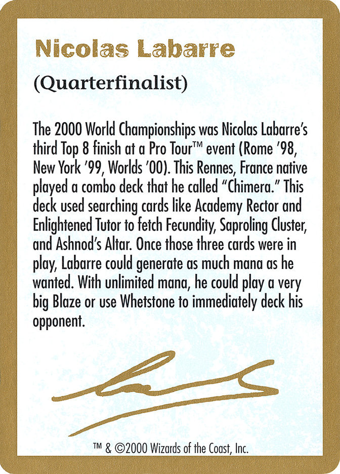 Nicolas Labarre Bio [World Championship Decks 2000] | Game Master's Emporium (The New GME)