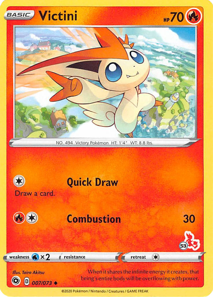 Victini (007/073) (Cinderace Stamp #53) [Battle Academy 2022] | Game Master's Emporium (The New GME)