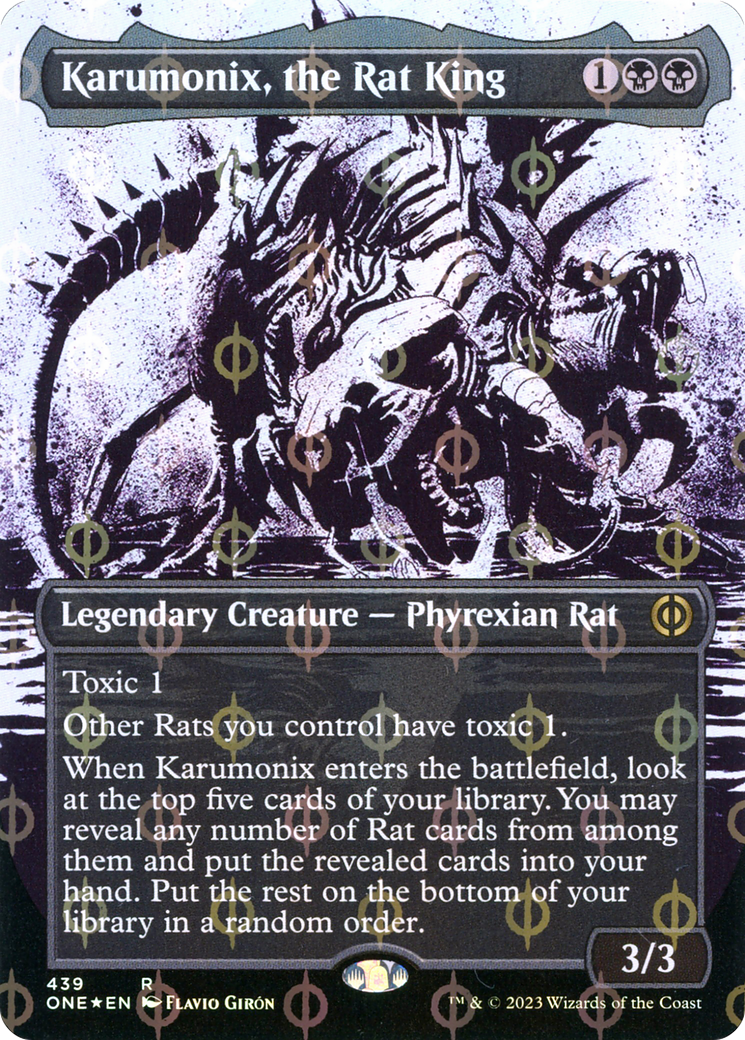 Karumonix, the Rat King (Borderless Ichor Step-and-Compleat Foil) [Phyrexia: All Will Be One] | Game Master's Emporium (The New GME)