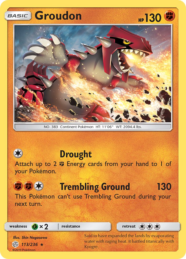 Groudon (113/236) (Cracked Ice Holo) (Theme Deck Exclusive) [Sun & Moon: Cosmic Eclipse] | Game Master's Emporium (The New GME)