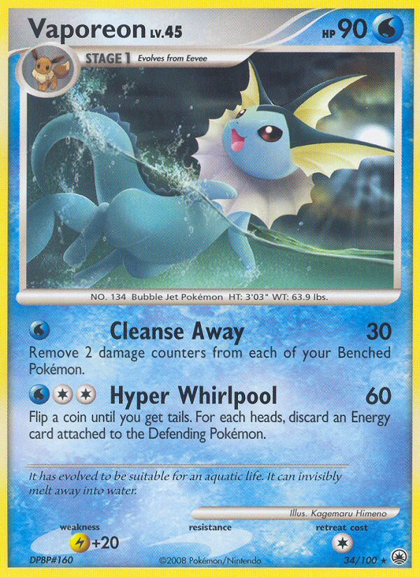 Vaporeon (34/100) [Diamond & Pearl: Majestic Dawn] | Game Master's Emporium (The New GME)