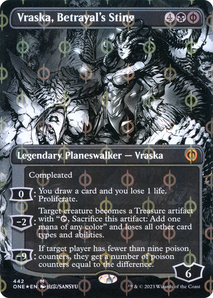 Vraska, Betrayal's Sting (Borderless Manga Step-and-Compleat Foil) [Phyrexia: All Will Be One] | Game Master's Emporium (The New GME)