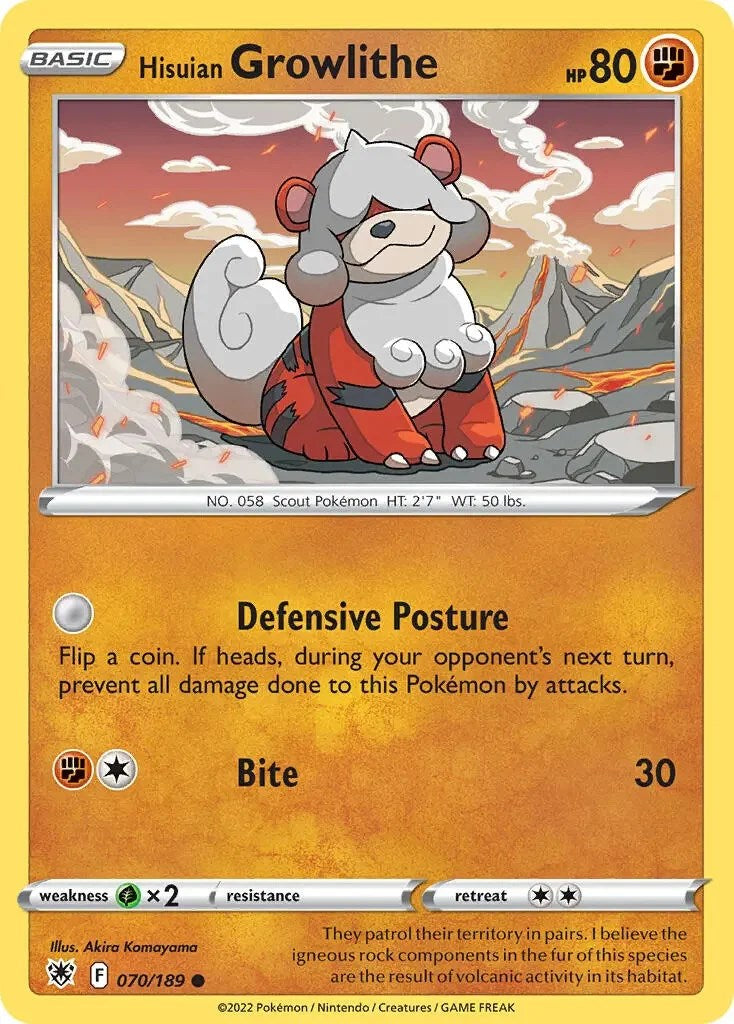 Hisuian Growlithe (070/189) (Theme Deck Exclusive) [Sword & Shield: Astral Radiance] | Game Master's Emporium (The New GME)