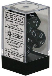Chessex 7 Dice Borealis Smoke Silver Dice | Game Master's Emporium (The New GME)