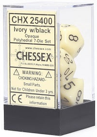 Chessex 7 Dice Ivory Black Dice | Game Master's Emporium (The New GME)
