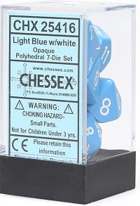 Chessex 7 Dice Light Blue White Dice | Game Master's Emporium (The New GME)