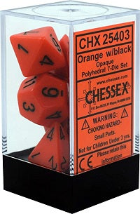 Chessex 7 Dice Orange Black Dice | Game Master's Emporium (The New GME)