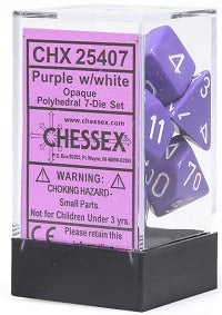 Chessex 7 Dice Purple White Dice | Game Master's Emporium (The New GME)