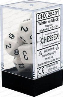 Chessex 7 Dice White/Black Dice | Game Master's Emporium (The New GME)