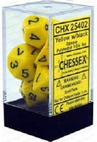 Chessex 7 Dice Yellow Black Dice | Game Master's Emporium (The New GME)