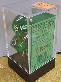 Chessex 7 Dice Translucent Green White Dice | Game Master's Emporium (The New GME)