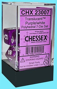 Chessex 7 Dice Translucent Purple White Dice | Game Master's Emporium (The New GME)