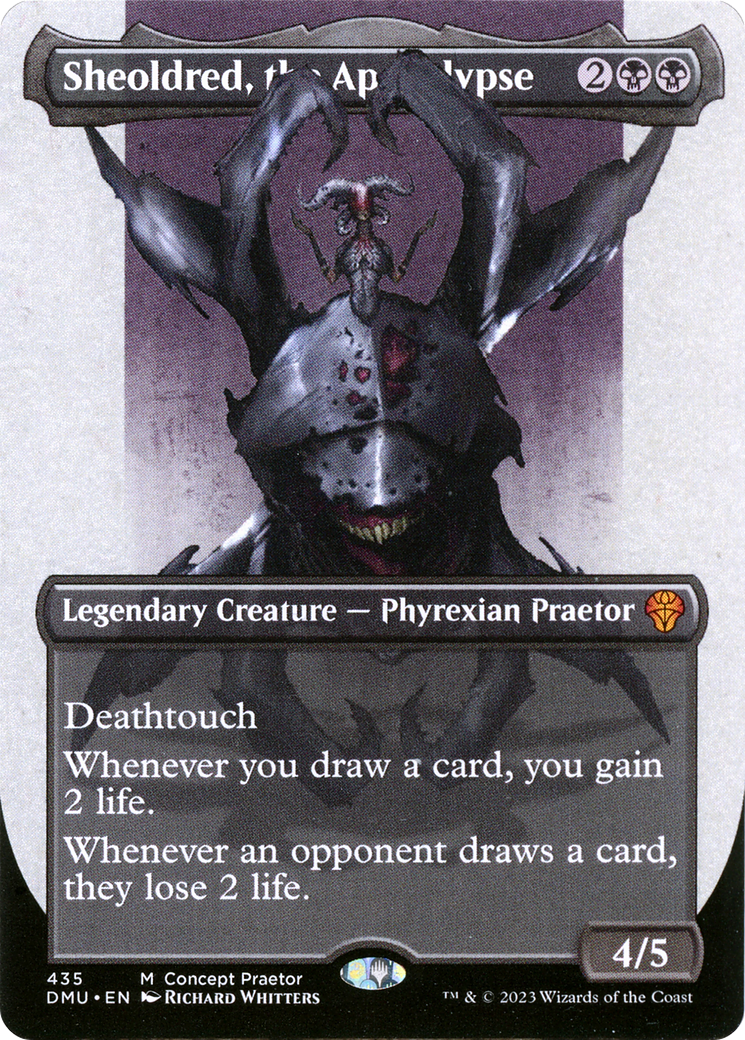 Sheoldred, the Apocalypse (Borderless Concept Praetors) [Phyrexia: All Will Be One] | Game Master's Emporium (The New GME)