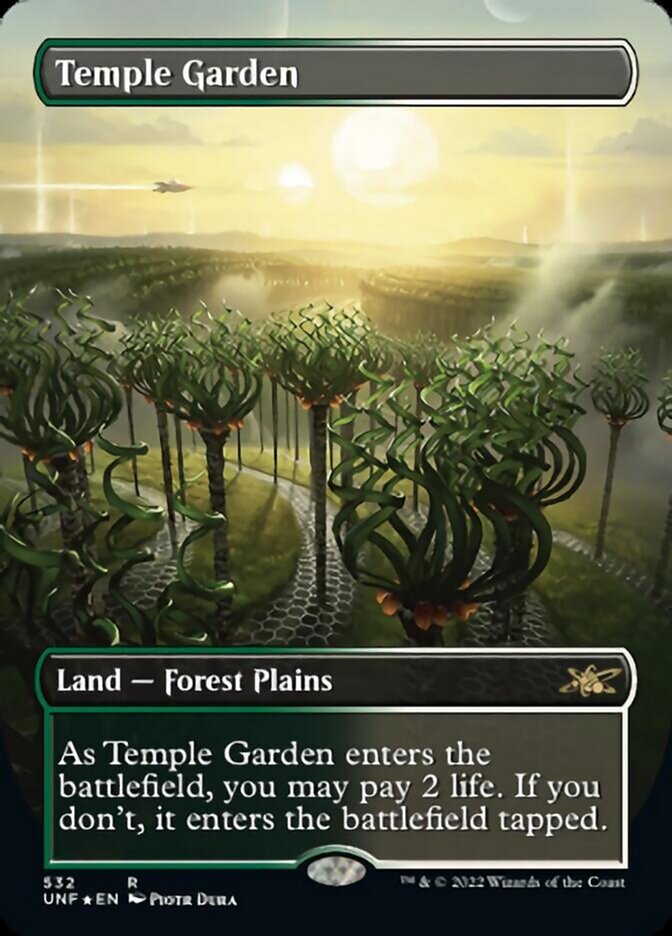 Temple Garden (Borderless) (Galaxy Foil) [Unfinity] | Game Master's Emporium (The New GME)