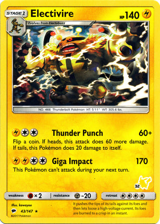 Electivire (43/147) (Pikachu Stamp #32) [Battle Academy 2020] | Game Master's Emporium (The New GME)