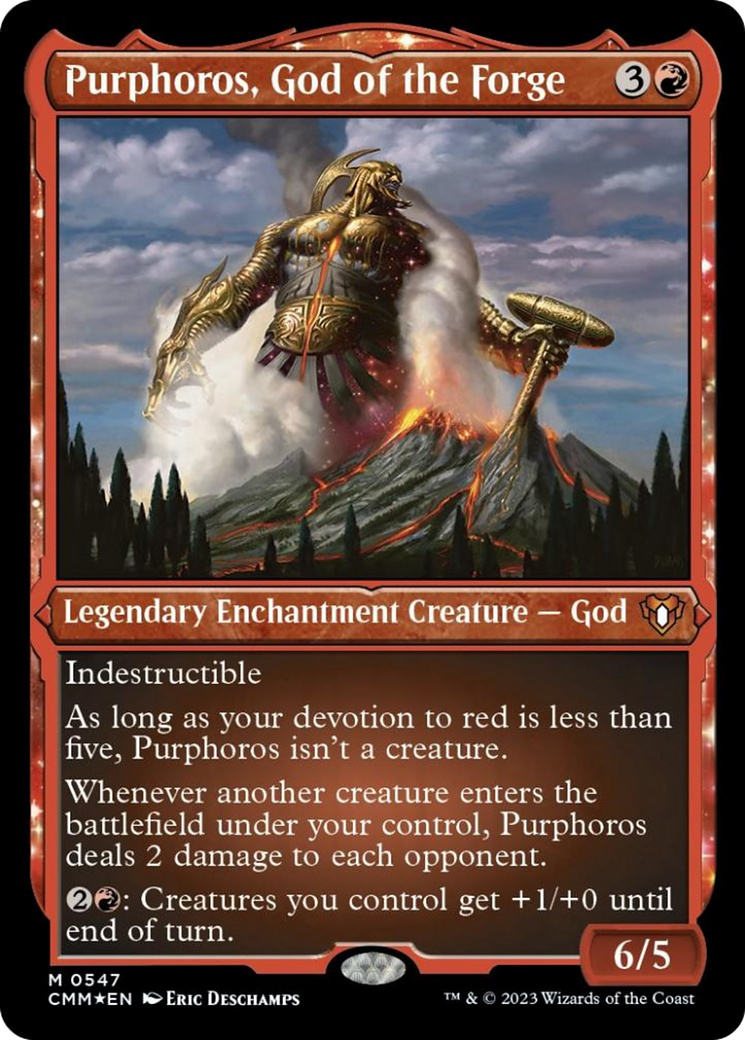 Purphoros, God of the Forge (Foil Etched) [Commander Masters] | Game Master's Emporium (The New GME)