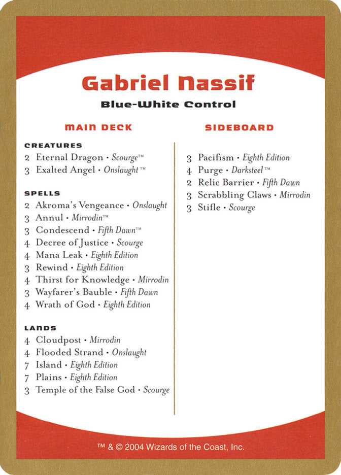 Gabriel Nassif Decklist [World Championship Decks 2004] | Game Master's Emporium (The New GME)