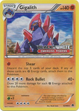 Gigalith (53/98) (Staff Prerelease Promo) [Black & White: Black Star Promos] | Game Master's Emporium (The New GME)