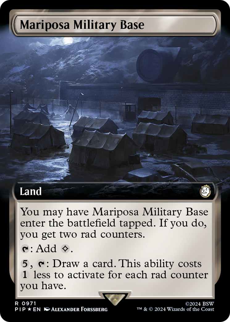 Mariposa Military Base (Extended Art) (Surge Foil) [Fallout] | Game Master's Emporium (The New GME)