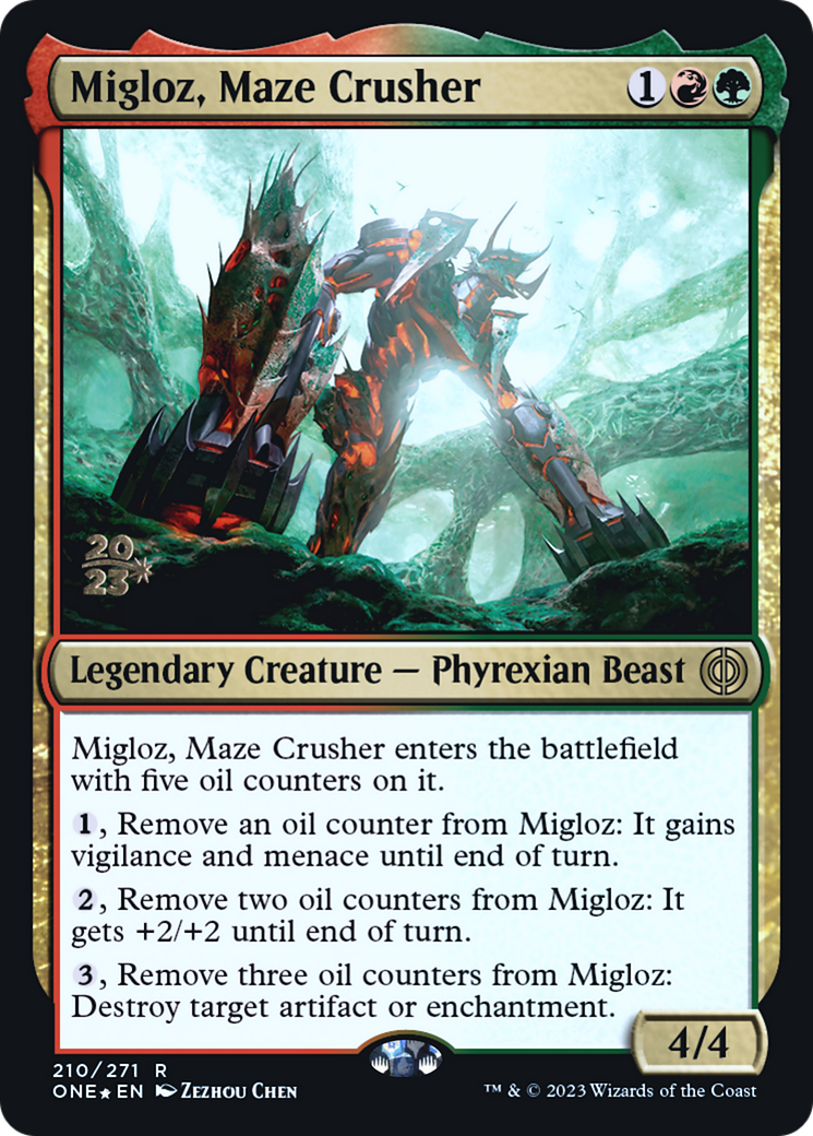 Migloz, Maze Crusher [Phyrexia: All Will Be One Prerelease Promos] | Game Master's Emporium (The New GME)