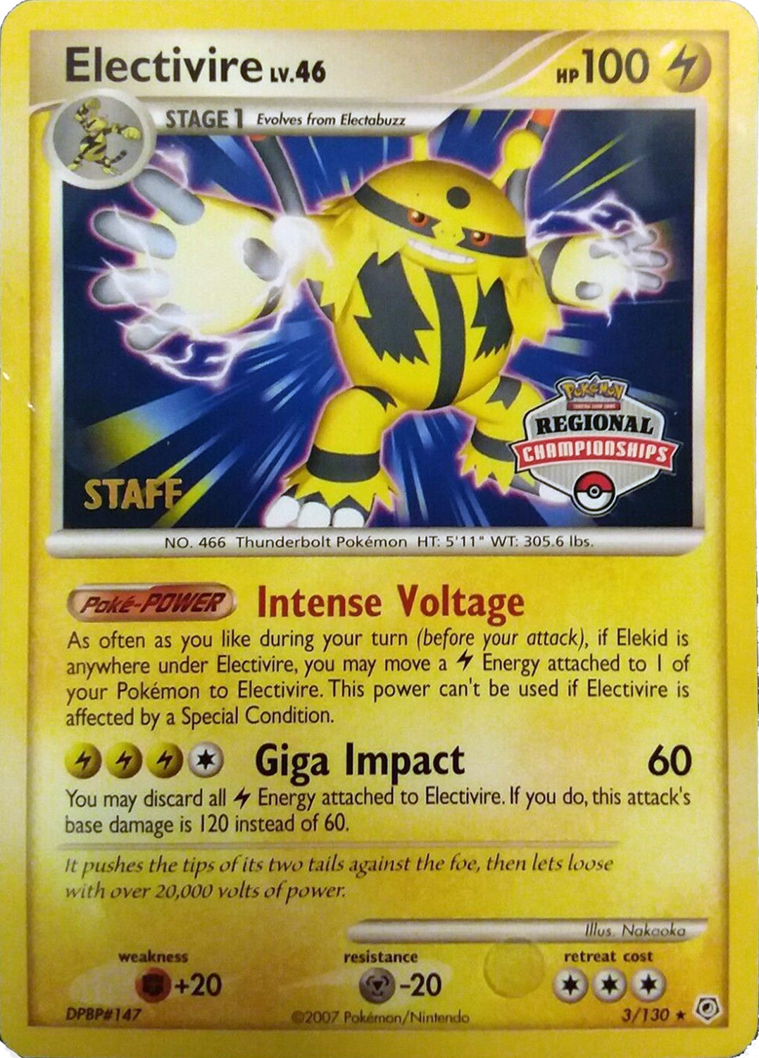Electivire (003/130) (2008 Staff Regional Championships) [League & Championship Cards] | Game Master's Emporium (The New GME)