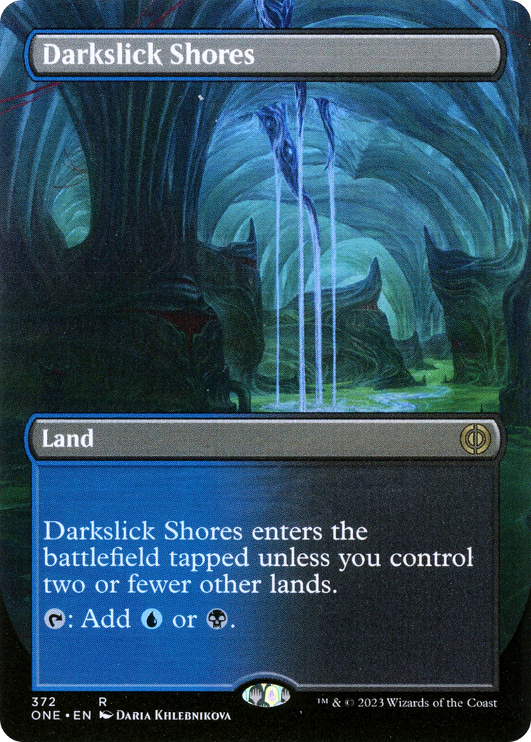 Darkslick Shores (Borderless Alternate Art) [Phyrexia: All Will Be One] | Game Master's Emporium (The New GME)