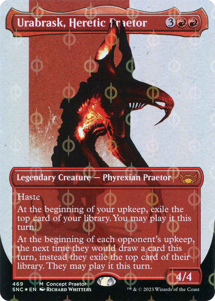 Urabrask, Heretic Praetor (Borderless Concept Praetors Step-and-Compleat Foil) [Phyrexia: All Will Be One] | Game Master's Emporium (The New GME)