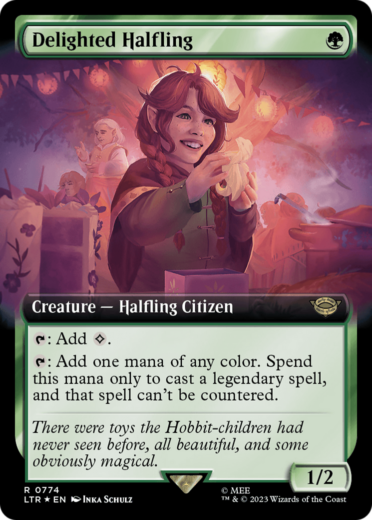 Delighted Halfling (Extended Art) (Surge Foil) [The Lord of the Rings: Tales of Middle-Earth] | Game Master's Emporium (The New GME)