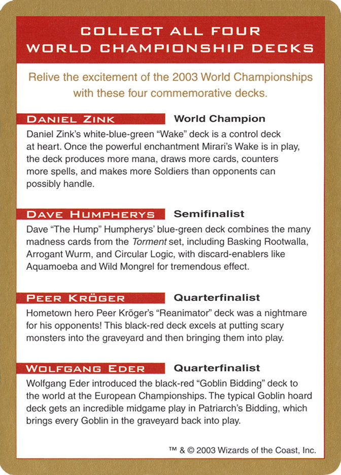 2003 World Championships Ad [World Championship Decks 2003] | Game Master's Emporium (The New GME)