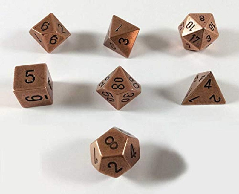 Solid Metal Copper Poly 7 Dice Set | Game Master's Emporium (The New GME)