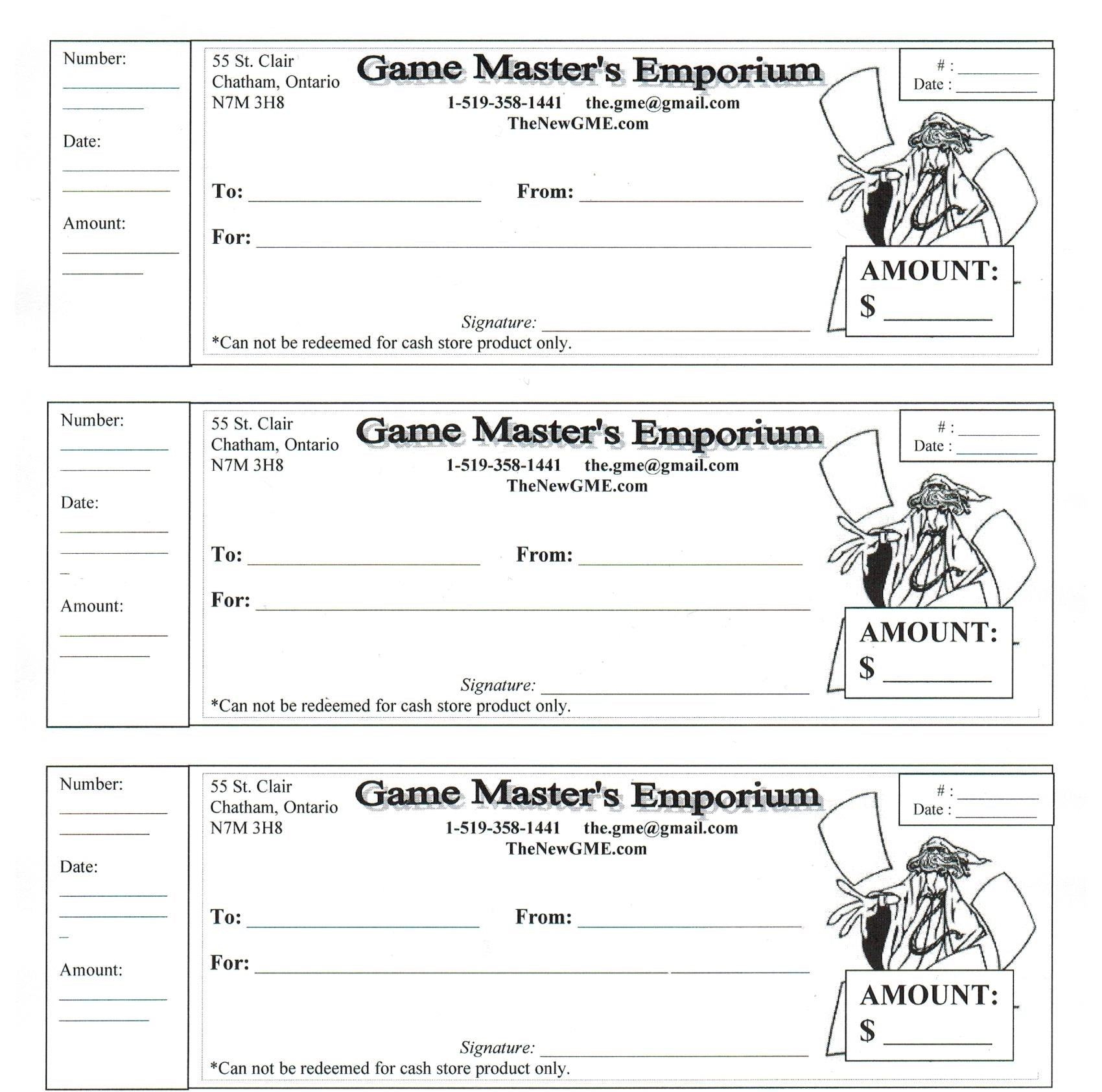 Gift Certificate | Game Master's Emporium (The New GME)