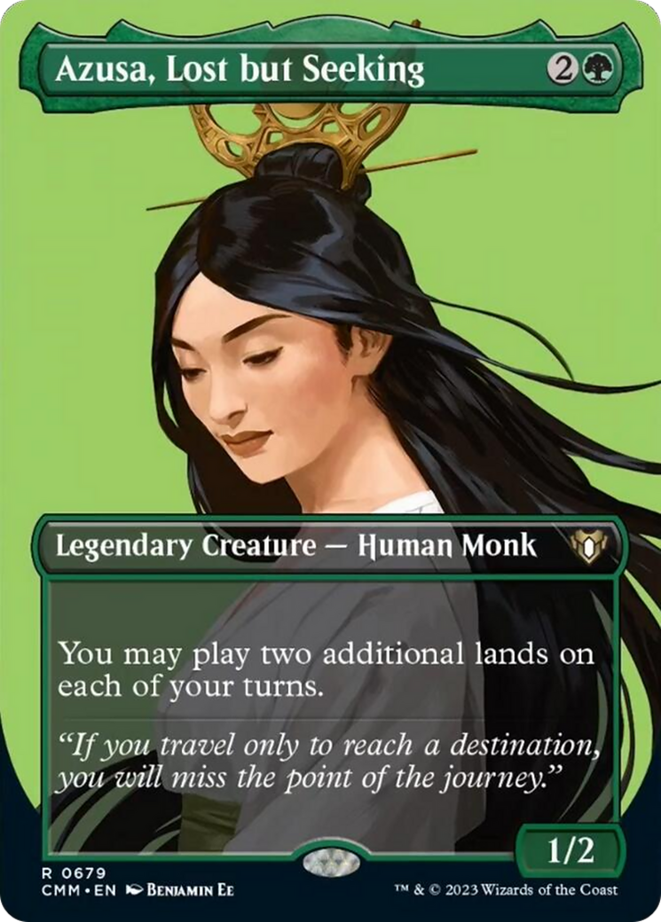 Azusa, Lost but Seeking (Borderless Profile) [Commander Masters] | Game Master's Emporium (The New GME)