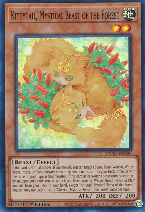 Kittytail, Mystical Beast of the Forest [CYAC-EN096] Super Rare | Game Master's Emporium (The New GME)
