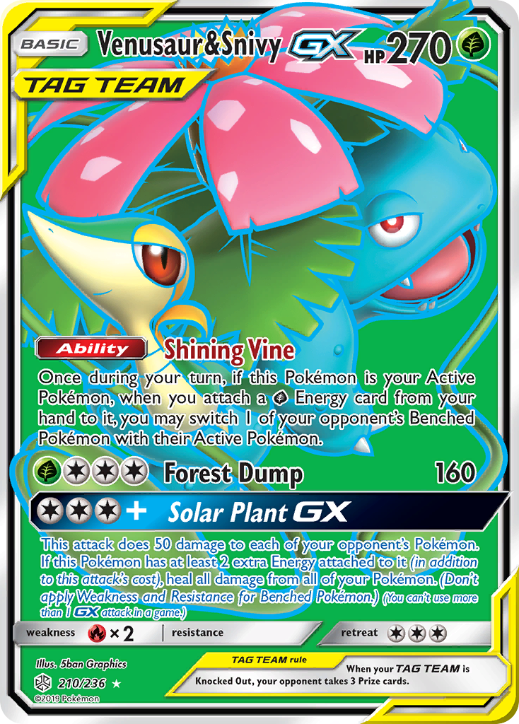 Venusaur & Snivy GX (210/236) [Sun & Moon: Cosmic Eclipse] | Game Master's Emporium (The New GME)