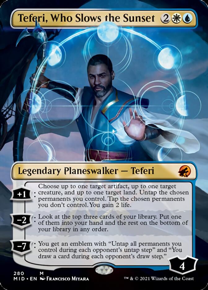 Teferi, Who Slows the Sunset (Borderless) [Innistrad: Midnight Hunt] | Game Master's Emporium (The New GME)