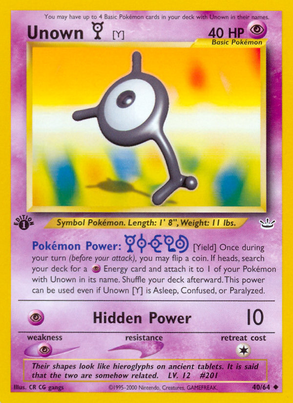 Unown [Y] (40/64) [Neo Revelation 1st Edition] | Game Master's Emporium (The New GME)